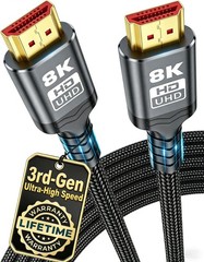 8K HDMI 2.1 Braided Cable 48Gbps 4K@120Hz HDR eARC VRR Gold Plated Gaming HDTV