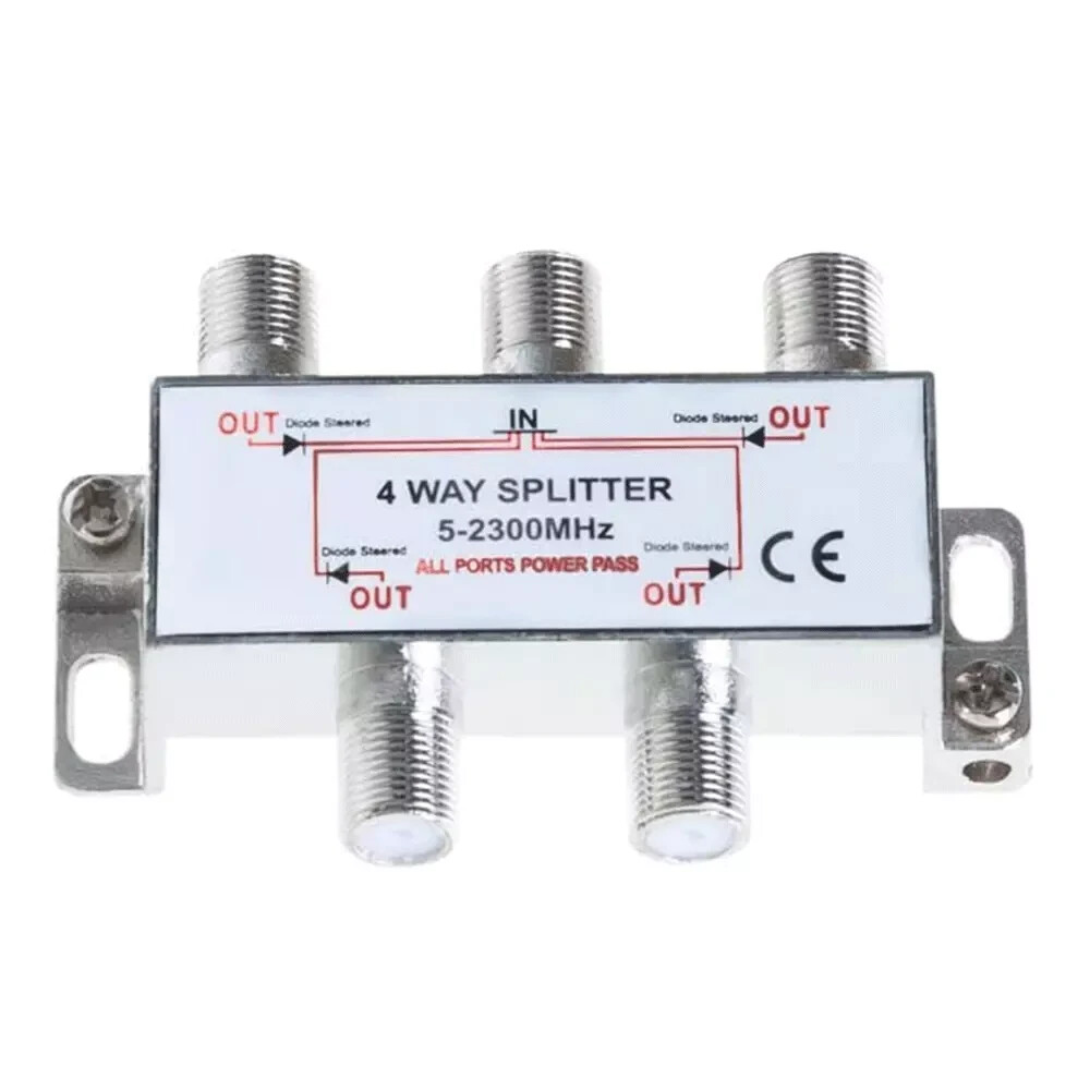 4 Way TV Splitter 5-2300 MHz Coax Cable Adapter for RG59 RG6 HDTV Satellite