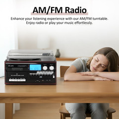 Record Player 10 in 1 3 Speed Bluetooth in/out Turntable CD Cassette Player AM/