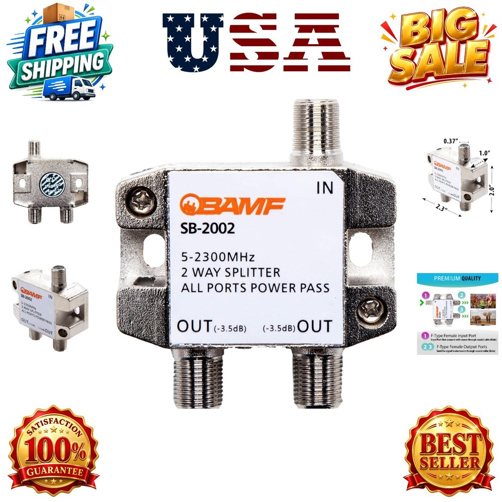 BAMF 2-Way Coax Cable Splitter, Bi-Directional MoCA 5-2300MHz – High-Performa…