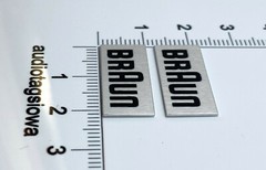 Braun Speaker Badge Logo Pair 10mm x 22mm Silver Aluminum Custom Made