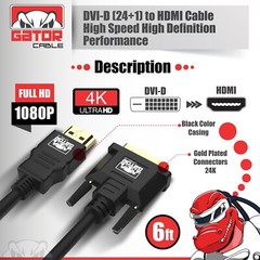 DVI to HDMI Cable Male To Male HD Laptop PC 1080P Monitor Cord HDTV Projector