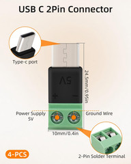 USB C to 2Pin Screw Terminal Adapter 5V Type C Solderless Converter 4 PCS