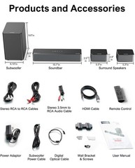 5.1 Sound Bar, 410W Dolby Atmos Surround Sound System for TV, 3D Sound Bars f…