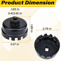 Oil Filter Wrench, 64.5 mm 14 Flute Removal Tool, Compatible Black