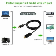 Display Port to HDMI Cable DP Adapter Converter Audio Video PC HDTV 1080P 60Hz