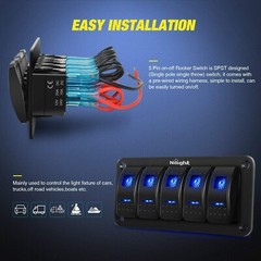 Nilight Aluminum Rocker Switch Panel Toggle Dash 5 Pin for Auto Car Marine Boats