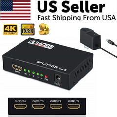 HD 4K 4 Port HDMI Splitter 1×4 Repeater Amplifier 1080P 3D Hub 1 In 4 Out