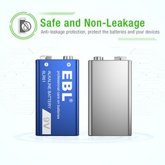 EBL 9-Volt Alkaline Batteries 6LR61 9V-Block Long Lasting Leak-Proof Lot