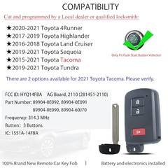 Smart Key Fob Remote Replacement Fit for Toyota Tacoma 2015-2021 / Tundra