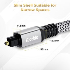 Kxable Optical Audio Cable 20 FT, Digital Cable, Toslink 20FT, Grey