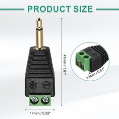 10Pcs 3.5mm TS Mono Male to 2 Pin Screw Terminal, Solderless AUX Balun Adapter