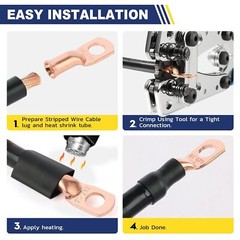 10/30Pcs Copper Battery Lugs Ring Terminals Cable Ends 1/0,2 AWG Wire Connectors