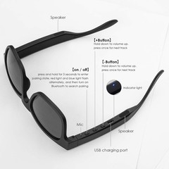 Smart Audio Bluetooth Sunglasses, Wireless Music, IPX4 Waterproof, UV400, BLACK