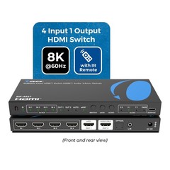 OREI 8K@60Hz 4-port HDMI™ Switch (HDMI Audio, 3.5mm, Optical) (BK-4927)