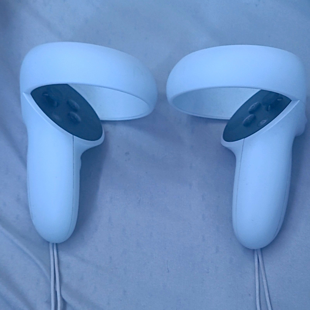 Meta Quest Touch VR Controllers Pair w/ Wrist Straps – White/Black, NO Drift!