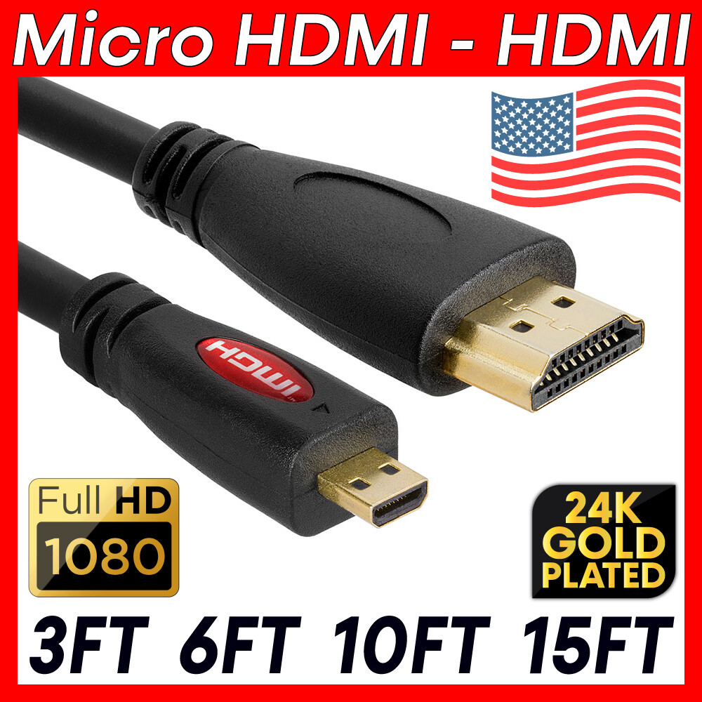 HDMI to Micro HDMI Cable ARC 1080P for Tablet Camera GoPro Laptop HDTV Projector