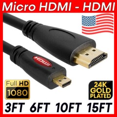 HDMI to Micro HDMI Cable ARC 1080P for Tablet Camera GoPro Laptop HDTV Projector