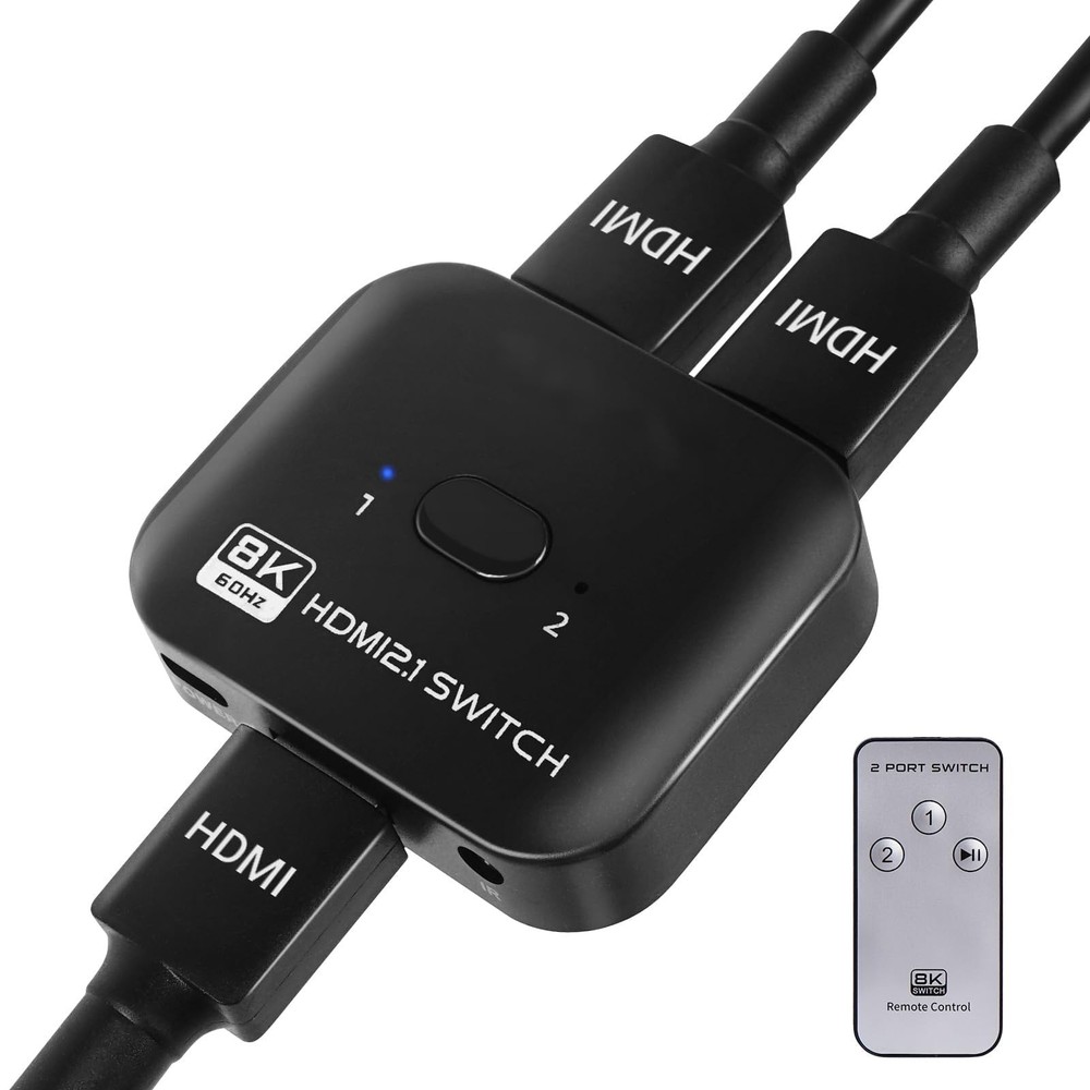 8K HDMI Switch Splitter 2 in 1 Out, Bi-Directional Switcher Support 48Gbps 4K…