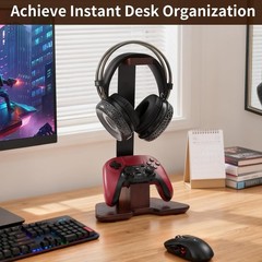 Caspe Headset Stand for Desk Headphone Stand Wood Personalized Father’s Day Gift