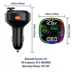 Bluetooth 5.0 Car Wireless FM Transmitter Adapter USB PD Charger AUX Hands LOT