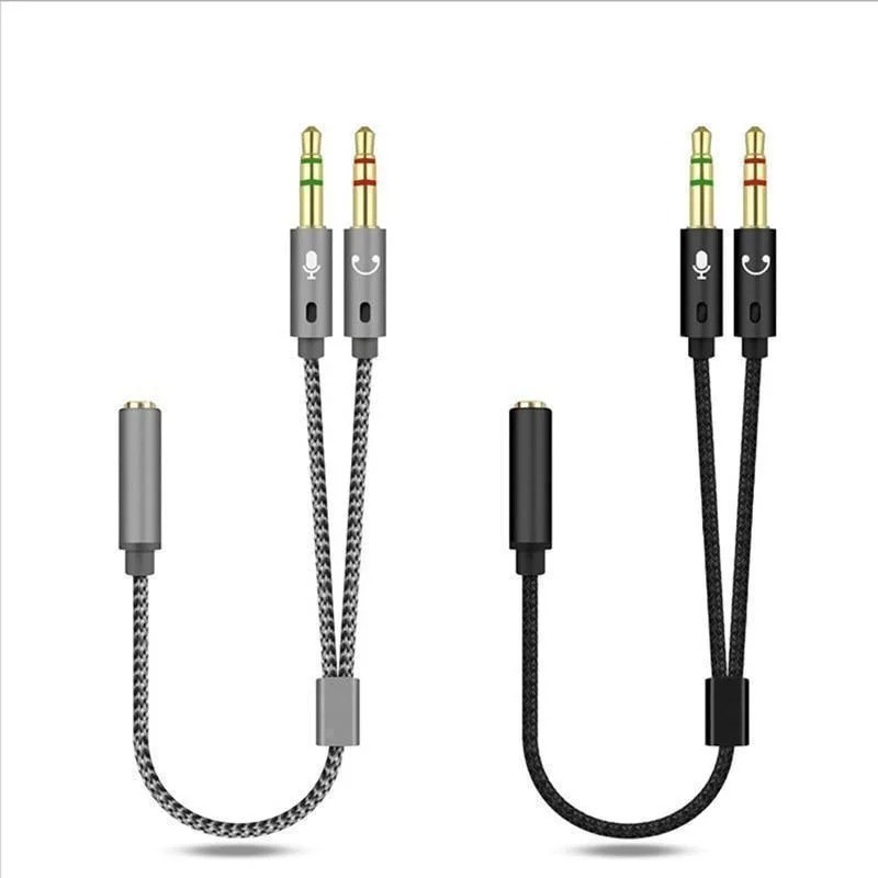 2x 3.5mm Headphone Mic Audio Y Splitter Cable 1 Female to Dual Male Black 8″
