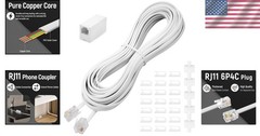Versatile 25FT RJ11 Landline Extension Cord with Telephone Coupler and Clips