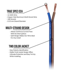 12 Gauge CCA Car Audio Speaker Wire – 100 Feet (Matte Brown/Blue)