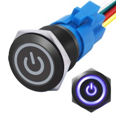LED POWER ON/OFF Black/Stainless Steel Push Button Switch w/Harness US