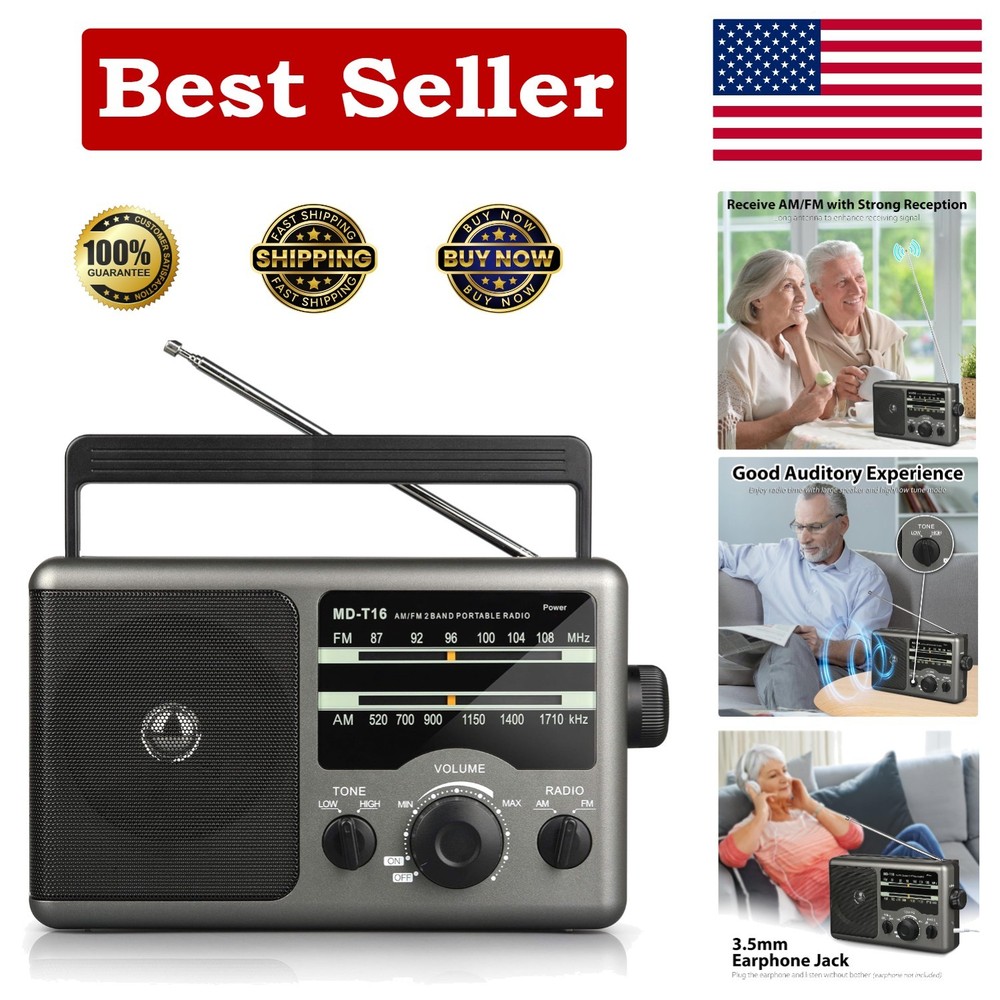 Stylish AM/FM Portable Radio: Ideal Gift with 3.5mm Jack & Easy-to-Use Design