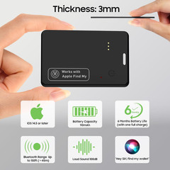 2-Pack Wallet Tracker Card for Apple Find My(iOS Only), Rechargeable Thin Finder