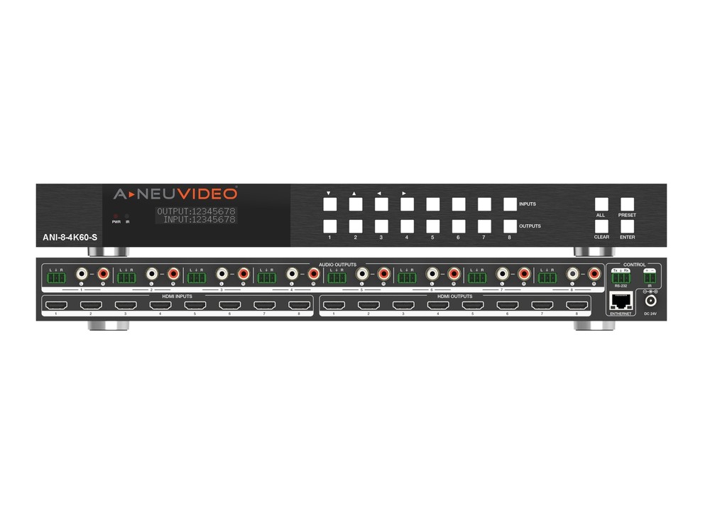 ANI-8-4K60-S 8×8 UHD 4K/60Hz HDMI Matrix Switcher with Scaler/Audio Extractor