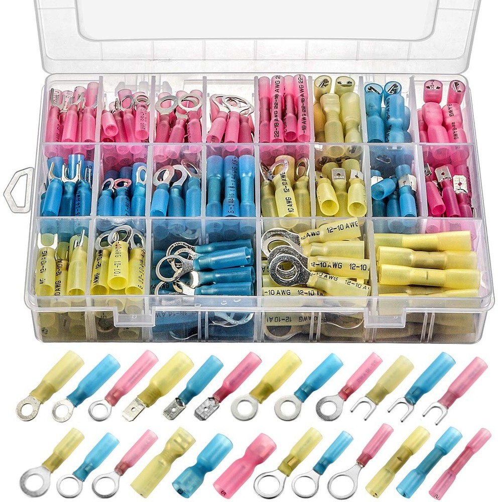 250Pc Heat Shrink Wire Connectors Electrical Ring Fork Spade Crimp Terminals Kit