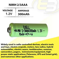 Exell 1.2V 2/3AAA 300mAh NiMH Rechargeable Button Top Battery