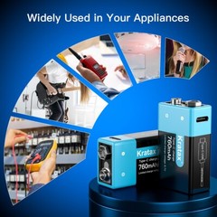 9V Lithium Batteries Kratax USB 9V Rechargeable Batteries and 4in1 Charger Cable