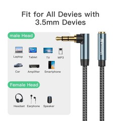 3.5mm Headphone Extension Cable 6FT Right Angle 3.5mm Male to Female StereoAudio
