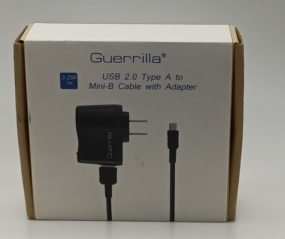 Guerrilla USB 2.0 Type A to Mini-B Cable with Adapter 3.25ft BRAND NEW