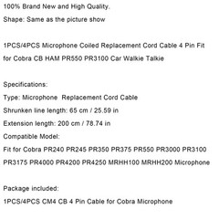 Durable Cb Radio Speaker Mic Microphone 4 Pin Cable For Pr550 Pr3100 PR4250