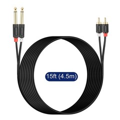 Dual 1/4″ TS Dual RCA Stereo Audio Interconnect Cable 15ft Male to Male