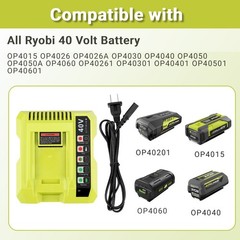 Fast Charger Compatible with Ryobi Leaf Blower 40V Battery OP4060 OP4075 OP4080