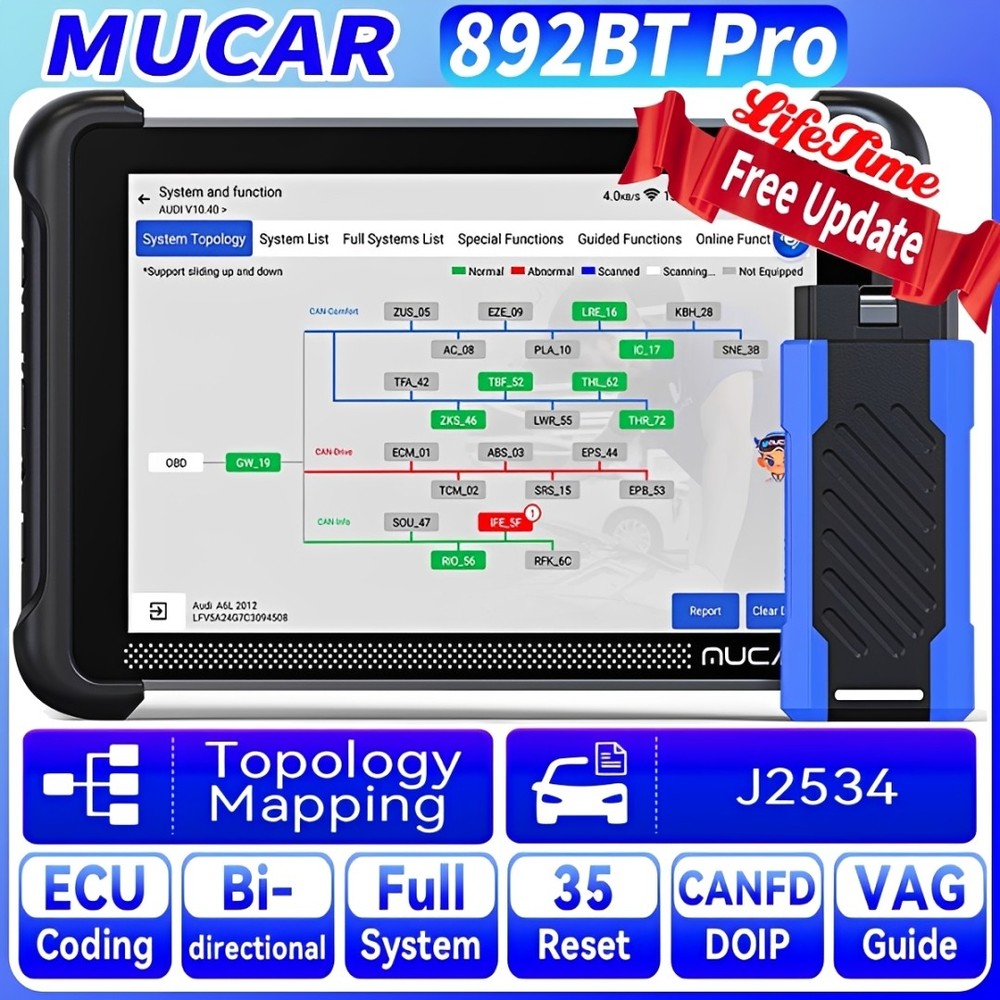 2026 MUCAR 892BT Pro J2534 AI Bidirectional 35 Resets Life Free Update Newest