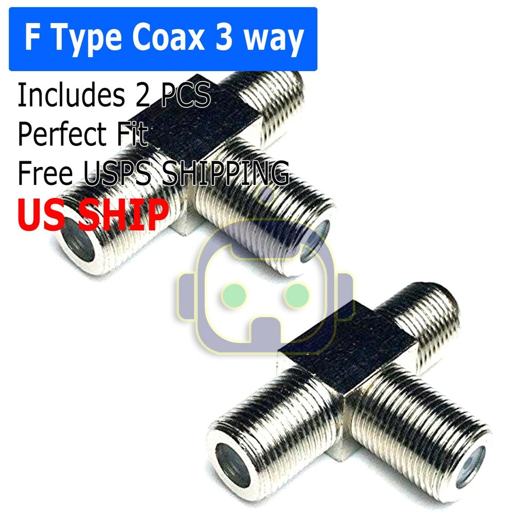 2PCS F Type Connector Triple 3 Way Splitter TV RF Coaxial Coax Adapter USA