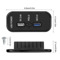 RV USB Outlet Panel: 12V/24V 3-Port Panel Mount Charger, 18W USB-C PD3.0, 2PCS