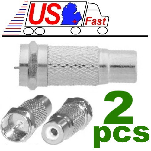 2-Pack, F-Type Coaxial Coax Plug Male to RCA Jack Female Adapter Lot2x/pcs, NEW