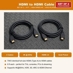 HDMI to HDMI Cable 6FT 4K Set of 2 for HDTV Monitor PS5 PS4 Xbox Blu-ray Player