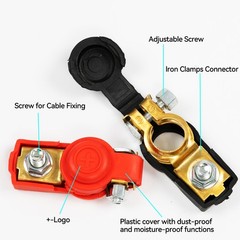 Top Post Car Battery Terminal w/ Cover Cap Brass Pole Connector Cable Clamp 12V