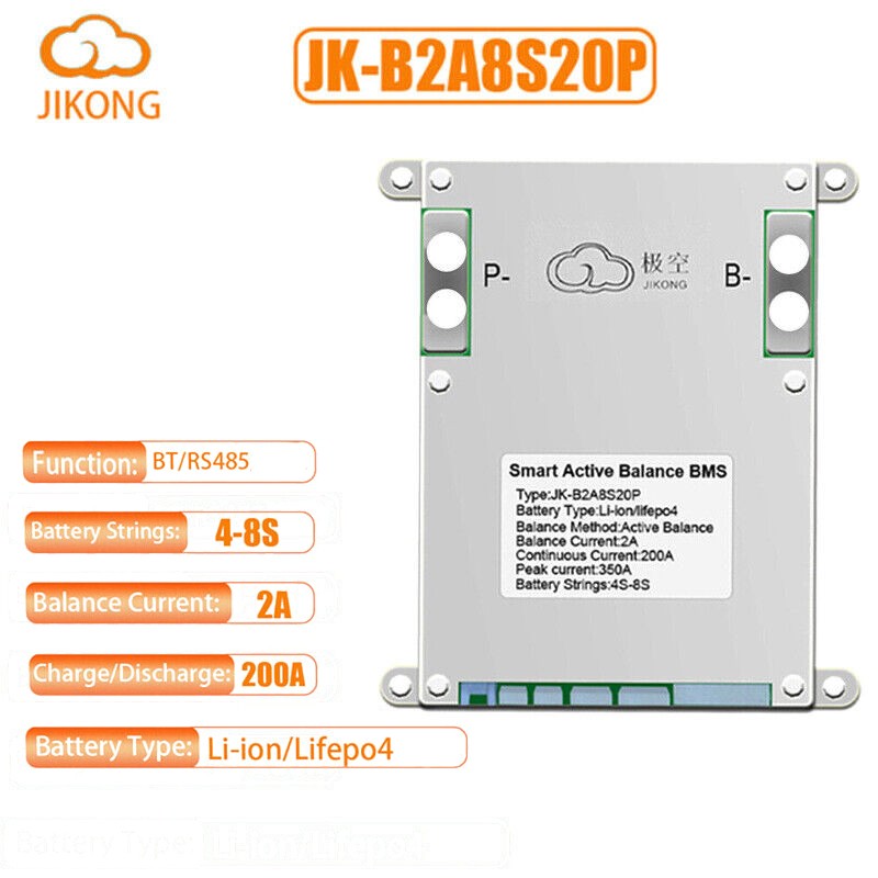 JK BMS 4S-8S 200A Lifepo4 Li-ion Battery BMS 2A Active Balance BT/RS485/LCD Lot