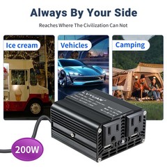 200W Car Vehicle Power Inverter DC 12V to AC 110V 120V Converter With 2USB Black