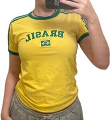 Vintage Graphic Baby Tees for Women Brazil Shirt Y2k Tops Mexico Small Brazil-a