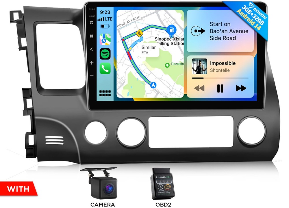 10.1″ Touch Screen Carplay Android 14 For 06-11 Honda Civic Car Stereo Radio GPS